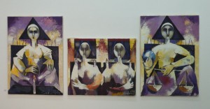 Samataga, Trauer-Triptychon 2006, Öl-LW 2x70x50cm 1x50x60cm (1)