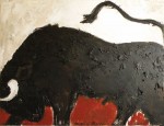 Stier, 2011,   Bitumen- spanische Erde-LW, 100x130cm